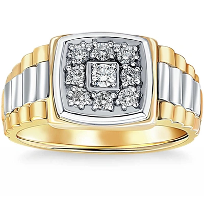 Pompeii3 3/8ct Diamond Mens Ring 14k White & Yellow Gold Two Tone In Multi