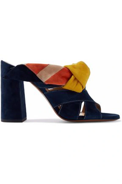Chloé Nellie Bow-embellished Suede Mules In Navy