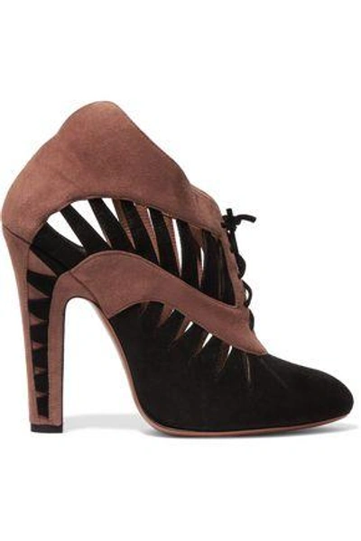 Alaïa Woman Laser-cut Two-tone Suede Ankle Boots Light Brown