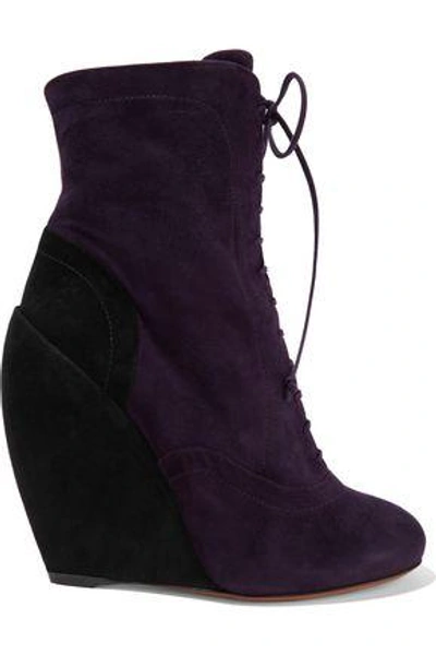 Alaïa Woman Two-tone Suede Wedge Ankle Boots Dark Purple