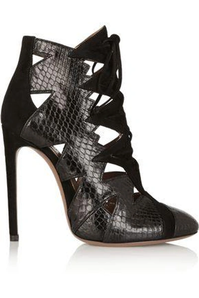 Alaïa Cutout Python And Suede Ankle Boots In Black
