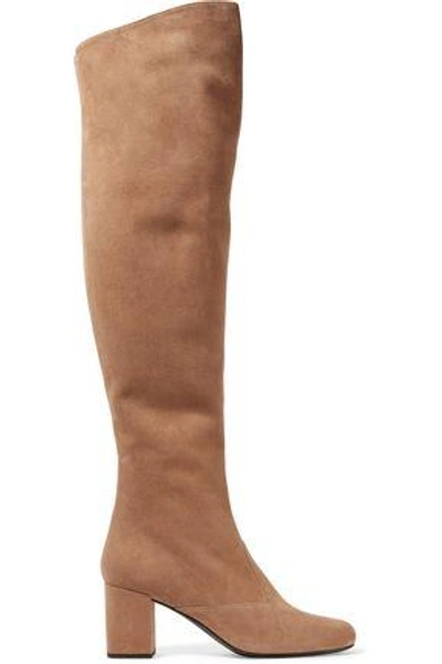 Saint Laurent Bb Suede Over-the-knee Boots In Sand