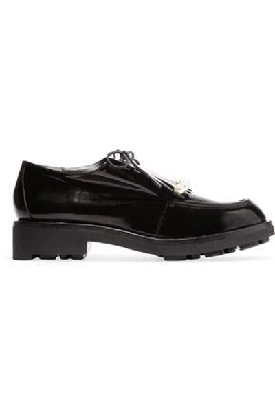 Robert Clergerie Biro Faux Pearl-embellished Leather Brogues In Black