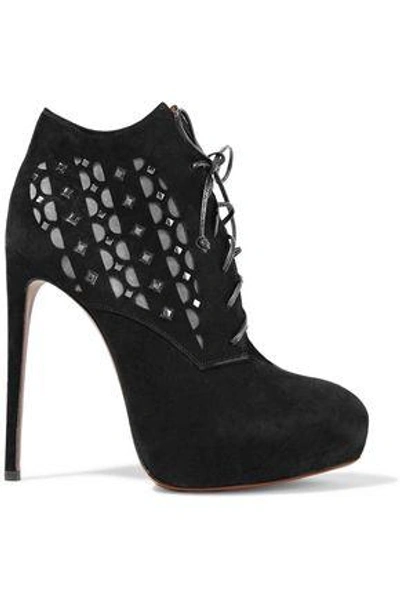 Alaïa Embellished Laser-cut Suede Boots In Black