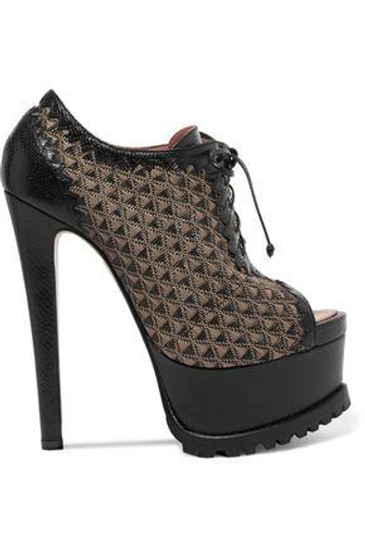 Alaïa Lace-up Snake-effect Leather And Woven Rubber Platform Pumps In Black