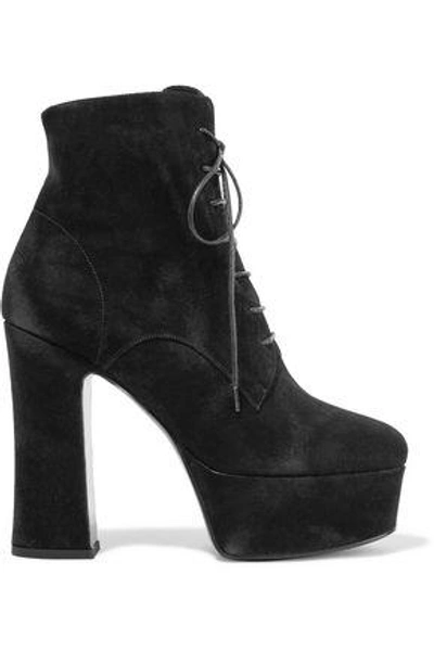 Saint Laurent Candy Suede Platform Ankle Boots In Black