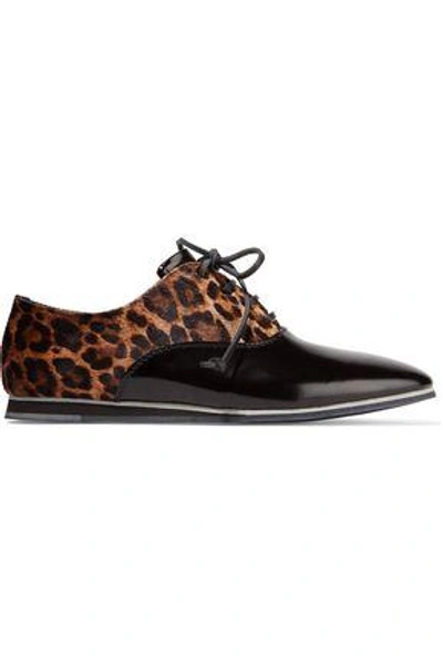 Tod's Glossed-leather And Leopard-print Calf Hair Brogues In Multicolor