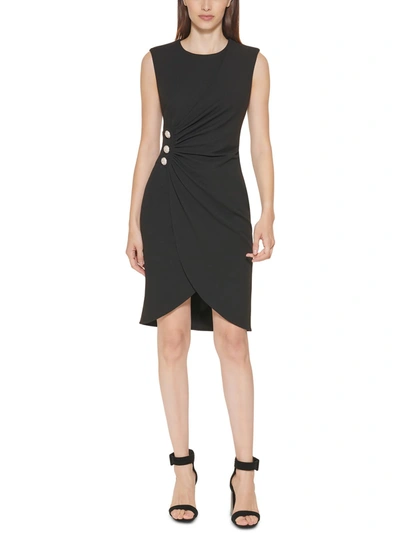 Calvin Klein Petites Womens Scuba Faux-wrap Mini Sheath Dress In Black