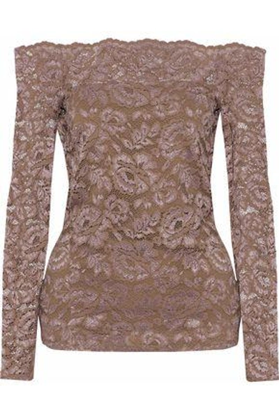 L Agence Woman Heidi Off-the-shoulder Lace Top Light Brown