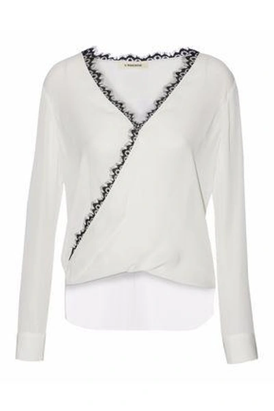 L Agence L'agence Woman Rosario Lace-trimmed Wrap-effect Silk Blouse White