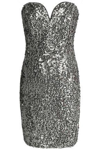 Milly Woman Strapless Sequined Crepe Mini Dress Metallic