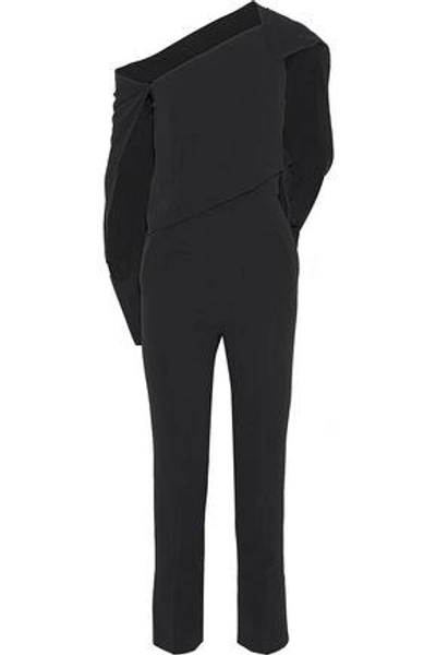Roland Mouret Carlton One-shoulder Cape-effect Crepe Jumpsuit In Black