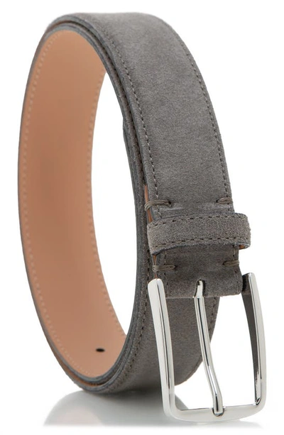 Made In Italy Smooth Leather Belt In Grey