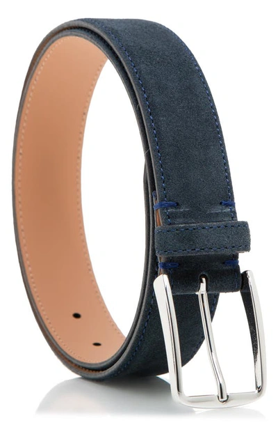 Made In Italy Smooth Leather Belt In Navy
