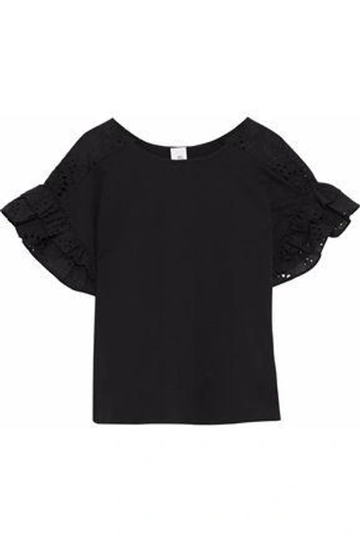 Iris & Ink Janelle Broderie Anglaise Stretch-cotton Top In Black