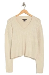 French Connection Babysoft V-neck Cable Knit Sweater In Light Oatmeal Mel
