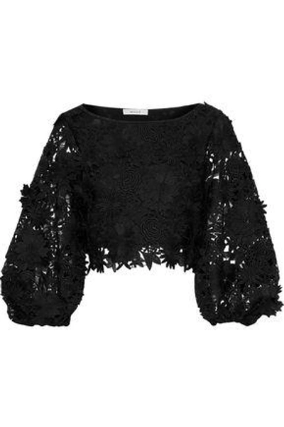 Milly Camilla Cropped Floral-appliquéd Guipure Lace Top In Black