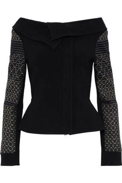 Roland Mouret Woman Filton Paneled Metallic Stretch-wool Jacket Black