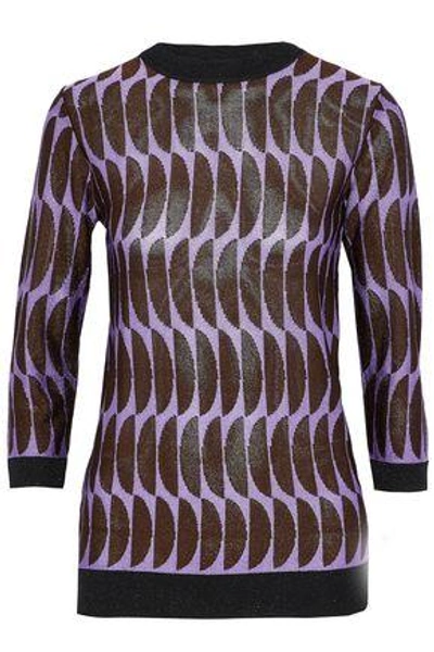 Marni Metallic Intarsia-knit Sweater In Lavender