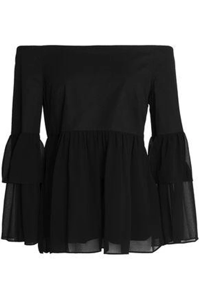 Rachel Zoe Woman Off-the-shoulder Stretch-cotton And Gathered Chiffon Top Black