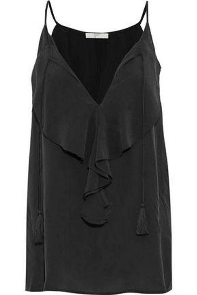 Joie Woman Ruffled Washed-silk Top Black