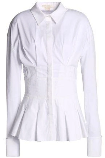Antonio Berardi Woman Pleated Cotton-blend Poplin Peplum Shirt White