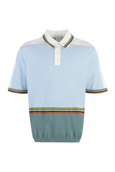 Paul Smith Knitted Cotton Polo Shirt In Blue