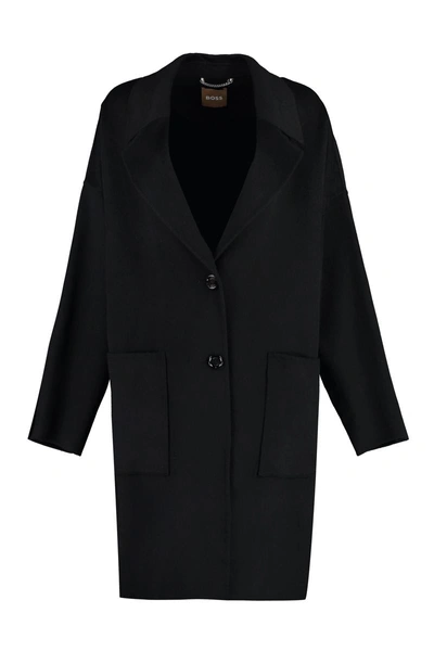 Hugo Boss Wool Blend Coat In Black