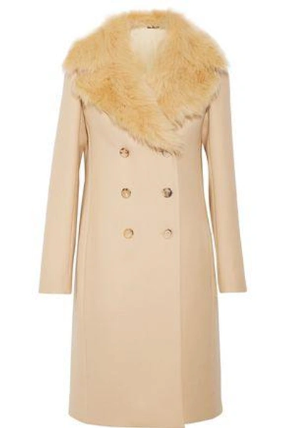 The Row Roza Shearling-trimmed Double-breasted Wool-twill Coat In Sand