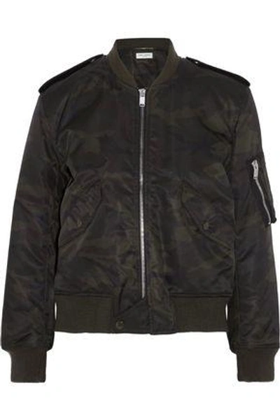 Saint Laurent Camouflage-print Shell Bomber Jacket In Army Green