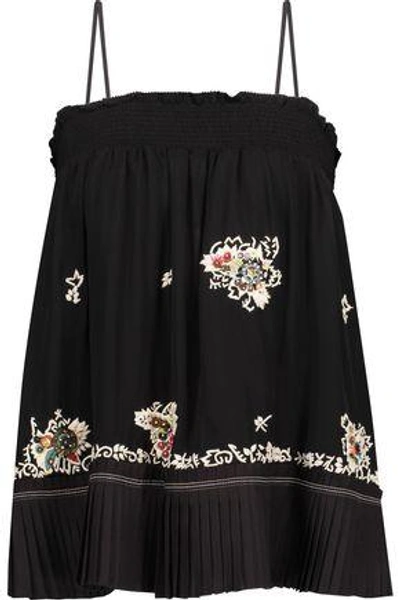 Derek Lam 10 Crosby Woman Embellished Pleated Silk Camisole Black