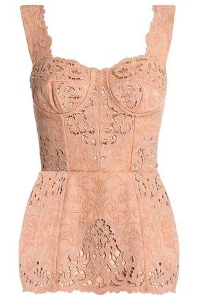 Dolce & Gabbana Woman Broderie Anglaise-trimmed Cotton-blend Jacquard Bustier Top Blush