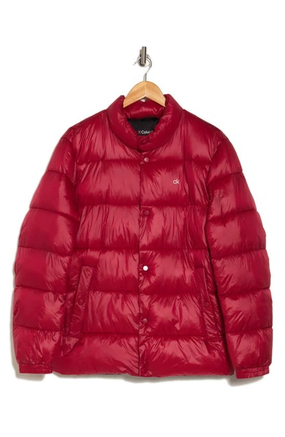 Calvin Klein Snap Front Puffer Jacket In Deep Red