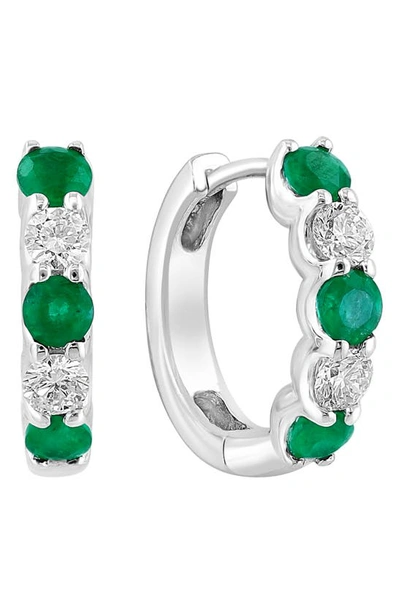 Effy 14k White Gold Diamond & Emerald Huggie Hoop Earrings In Green