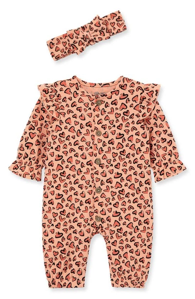 Little Me Babies' Leopard Print Jumpsuit & Headband Set In Pink Multi