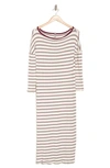 Go Couture Long Sleeve T-shirt Maxi Dress In Maroon Stripe