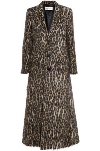 Saint Laurent Leopard-print Brushed Knitted Coat In Animal Print