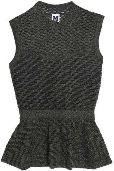 M Missoni Metallic Open-knit Peplum Top In Black