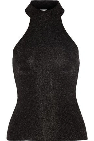 Saint Laurent Metallic Stretch-knit Halterneck Tank In Black