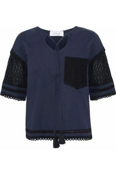 Derek Lam 10 Crosby Woman Crochet-paneled Jersey Top Navy