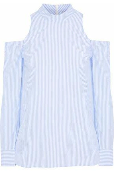 Rebecca Vallance Woman Cold-shoulder Striped Cotton-blend Poplin Top Light Blue