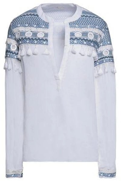 Dodo Bar Or Woman Embellished Woven-paneled Cotton-gauze Blouse White