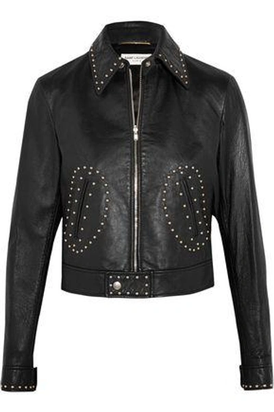 Saint Laurent Woman Studded Leather Biker Jacket Black