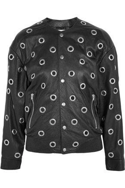 Saint Laurent Eyelet-embellished Leather Bomber Jacket In Black