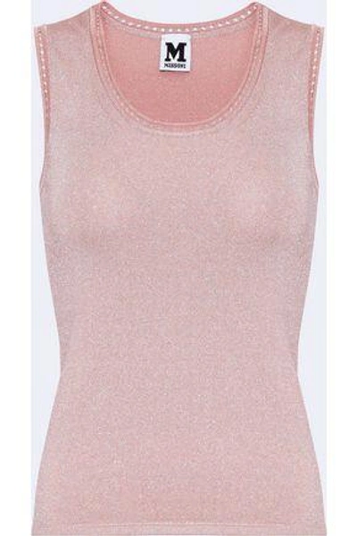 M Missoni Woman Lattice-trimmed Metallic Stretch-knit Top Pastel Pink