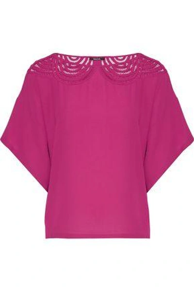 Raoul Woman Mallow Open-knit Paneled Crepe Top Magenta