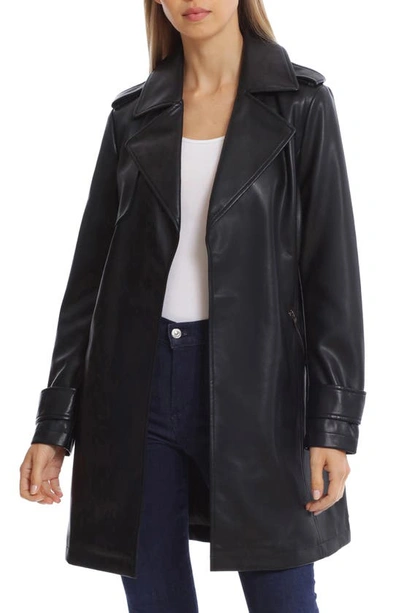 Bagatelle Open Front Faux Leather Trench Coat In Black