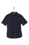 Hugo Ermino Short Sleeve Stretch Cotton Button-up Shirt In Navy