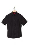 Hugo Ermino Short Sleeve Stretch Cotton Button-up Shirt In Black