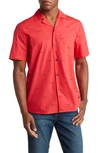 Hugo Ellino Short Sleeve Cotton Button-up Shirt In Open Pink